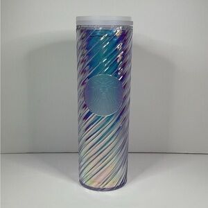 STARBUCKS Coffee Tumbler Travel Mug Iridescent Holiday Swirl Hot Insulated 16 oz